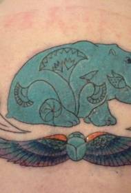 zpět legrační modré hrochy květiny a křídla tetování vzor
