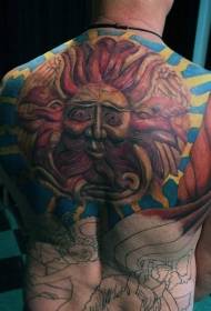 Costas estilo tribal original colorido grande sol tatuagem padrão