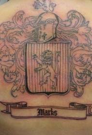 nugaros juodos linijos ženklelio tatuiruotės modelis