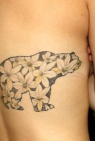 Nazaj luštna medved silhueta s cvetjem v kombinaciji z vzorcem tatoo