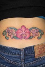 момиче талия добре изглеждащ цветен орхидея татуировка модел