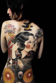 pada ile-iwe tuntun Japanese geisha kikun tatuu apẹrẹ