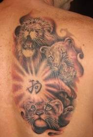 back lion family portrait and Chinese tattoo pattern