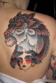 hátsó juh farkas sisak és cigány lány színes tetoválás minta