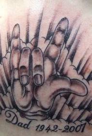 hrbtna dlan z vzorcem tatoo angleške abecede