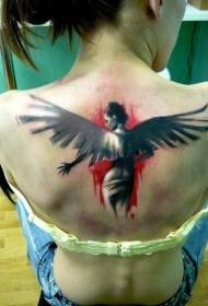 tillbaka svart och röd kvinna vingar tatuering mönster