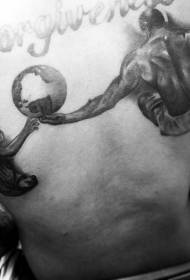 Back beautiful black father and son earth letter tattoo pattern