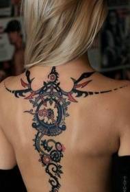 terug oorspronklike gekleurde Tribal wingerd tattoo patroon