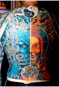 full color yin e yang calamari drago statua del Buddha modello di tatuaggio religioso