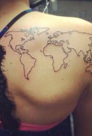 फिर्ता विश्व नक्शा कालो रेखा रूपरेखा टैटू बान्की