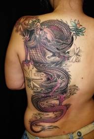 atgal purpurinis drakonas ir drakonas tatuiruotė modelis