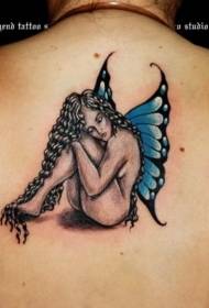 Back Black Long Hair Elf Tattoo Pattern 75343-back beautiful geisha with mask tattoo pattern