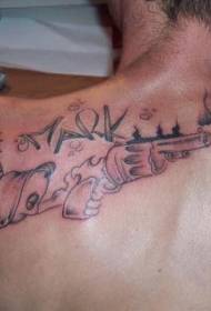mudellu di tatuu di cane è pistola di lettera 76070 - Eagle-zone di culore cumplessu di u ritornu contra u mudellu di tatuaggi di serpente
