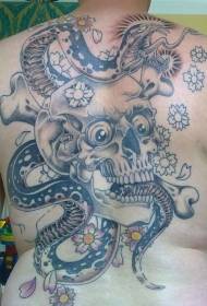 Patrón de tatuaje de serpiente y flor de calavera