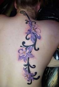 leđa plava orhideja i crni uzorak tetovaža vinove loze