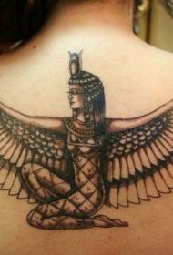 back Egyptian wings idol woman tattoo pattern