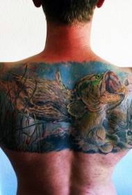 motif de tatouage de poisson fracassé coloré naturel