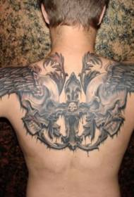 ritornu misteriosu designu di craniu neru è biancu cù pattern di tatuaggi di ali