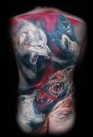 обратно доминиращ реалистичен акварелен боен модел татуировка на вълк