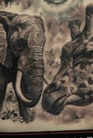 terug zwart en wit wild dier olifant Giraffe tattoo patroon