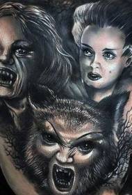 horror film stílusú fekete-fehér különféle szörnyek tetoválás mintái