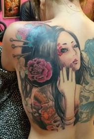 ກັບຄືນໄປບ່ອນຮູບແບບ tattoo geisha ສີໃຫມ່