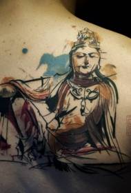 back black line ink style Buddha tattoo pattern