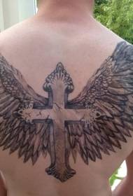 terug geweldig schattig Wings kruis tattoo patroon