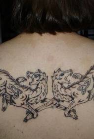 menarik kembali dua serigala pola pola tato gaya suku