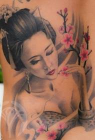 reen bela geisha ĉerizo tatuaje ŝablono