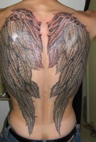 terug delicate zwarte en witte vleugels Tattoo patroon