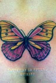 padrão de tatuagem de borboleta roxa e amarela abdominal