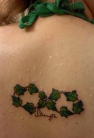 meitenes atpakaļ zaļo lapu vīnogulāju tetovējums modelis