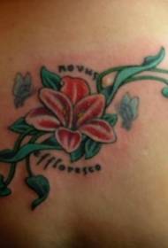 tillbaka stor röd lilja och blad tatueringsmönster