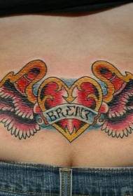 Back colored wings and heart-shaped tattoo pattern