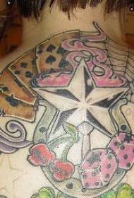 гръб цвят домино и петоъгълна татуировка модел