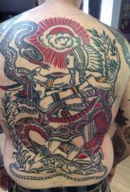 indietro interessante colore vecchia scuola combattimenti indiani e modello di tatuaggi di serpenti