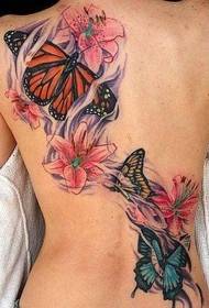 piger tilbage sommerfugl og blomster malet tatoveringsmønster