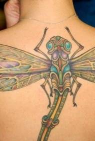 disegno del tatuaggio della libellula di colore sulla schiena della ragazza