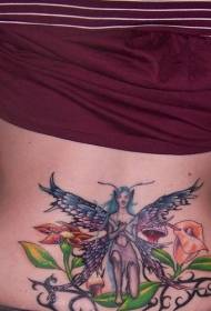 Devil Elf Tattoo Pattern with Waist Blue Wings