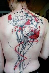 tilbake svarte og røde valmuer spruter tatoveringsmønster