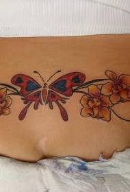 kolorowy motyl w talii Z wzorem tatuażu orchidei