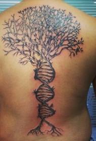 Модел на тетоважа на црно осамено дрво од облик на ДНК