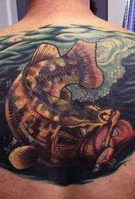 неверојатна бојадисана кука риба назад тетоважа шема