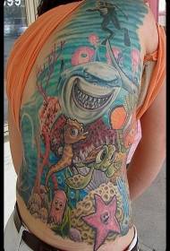 Modello divertente del tatuaggio del fumetto del mondo subacqueo posteriore