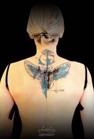 Djevojke natrag s krilima apstraktni uzorak tetovaža