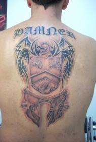 Back Warrior Shield and Flag Tattoo Pattern