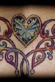 Rugkleur Tribal Vine Tattoo-patroon met hartvormige diamant