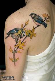 Flè ak Bird Modèl Tattoo
