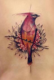 vacker rygg blomma och fågel tatuering bild